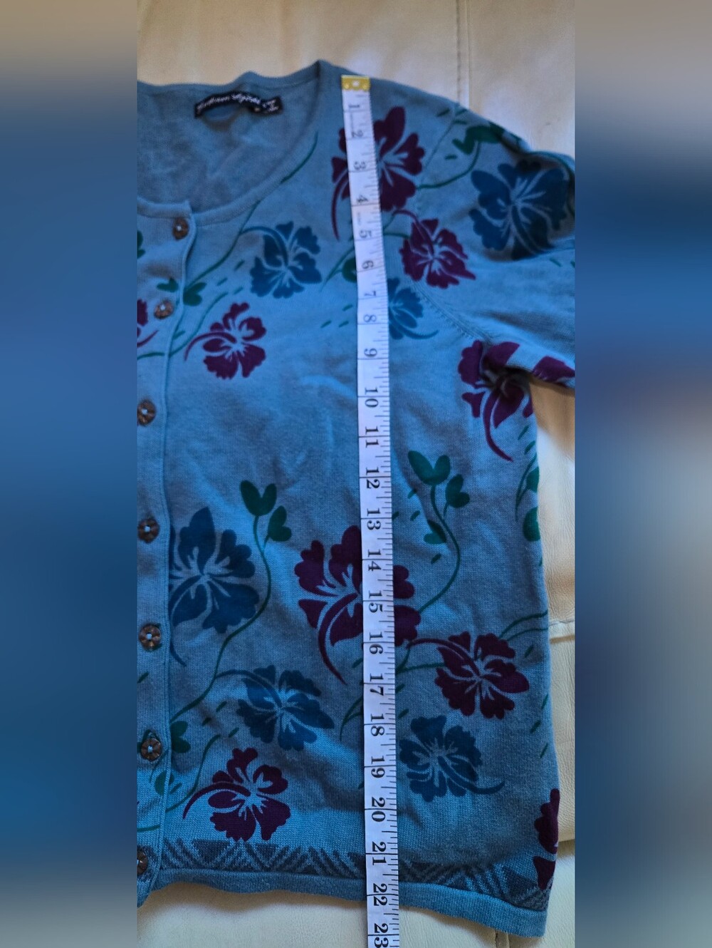 Gudrun Sjöden Slate Blue Floral Cardigan with Burgundy and Teal Motifs - Picture 6 of 7